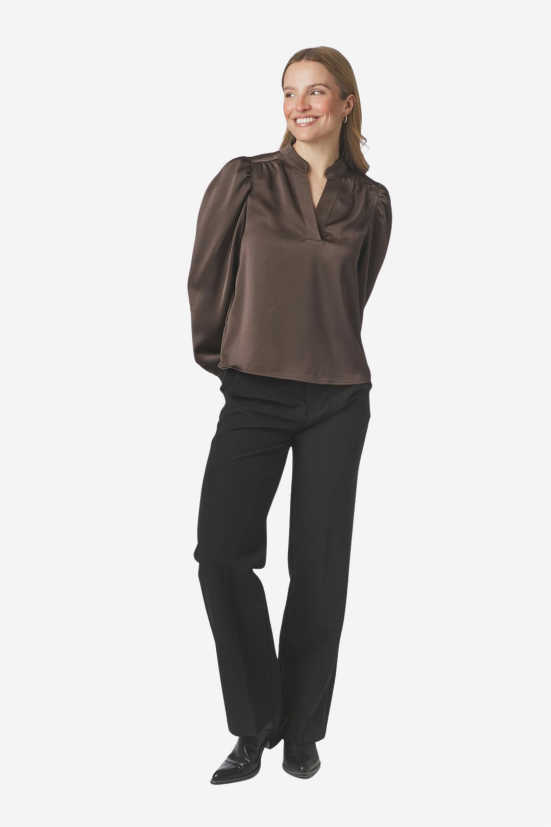 Rosslyn Heavy Sateen Blouse Dark Brown