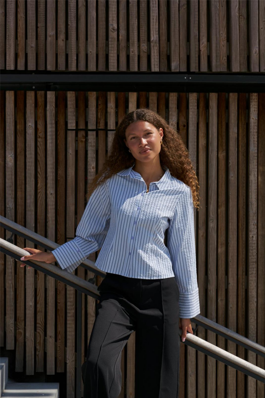 Rosa Striped Crepe Shirt Blue