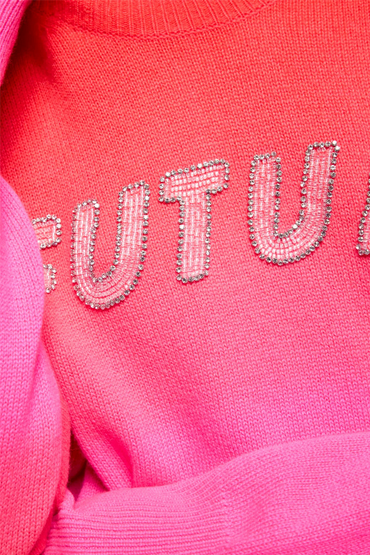 Pearl Embroidered Crewneck Sweater Fire Orange