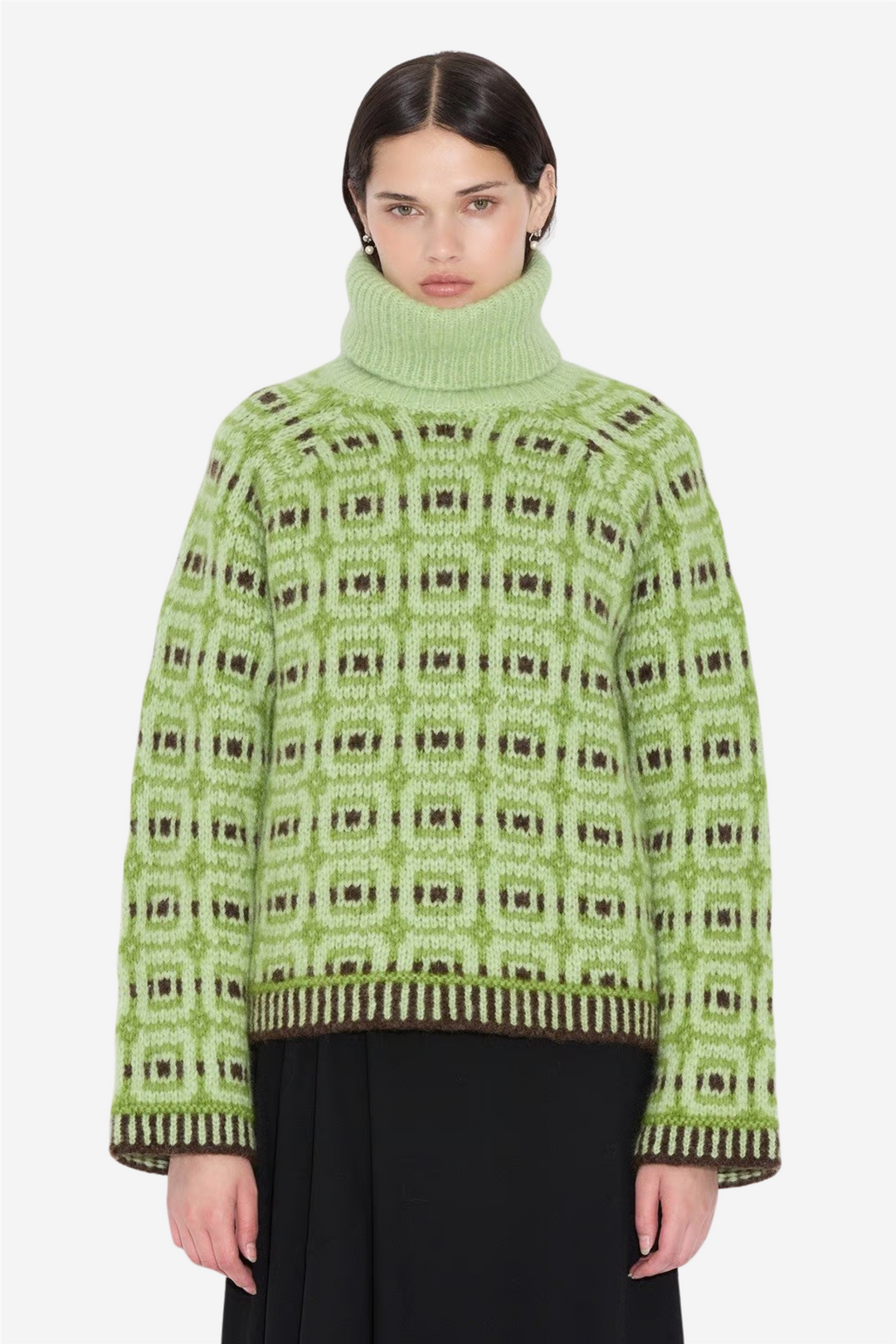 Norwegian Wool Turtleneck Green Mix