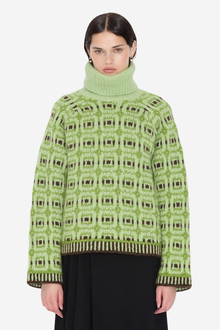Norwegian Wool Turtleneck Green Mix