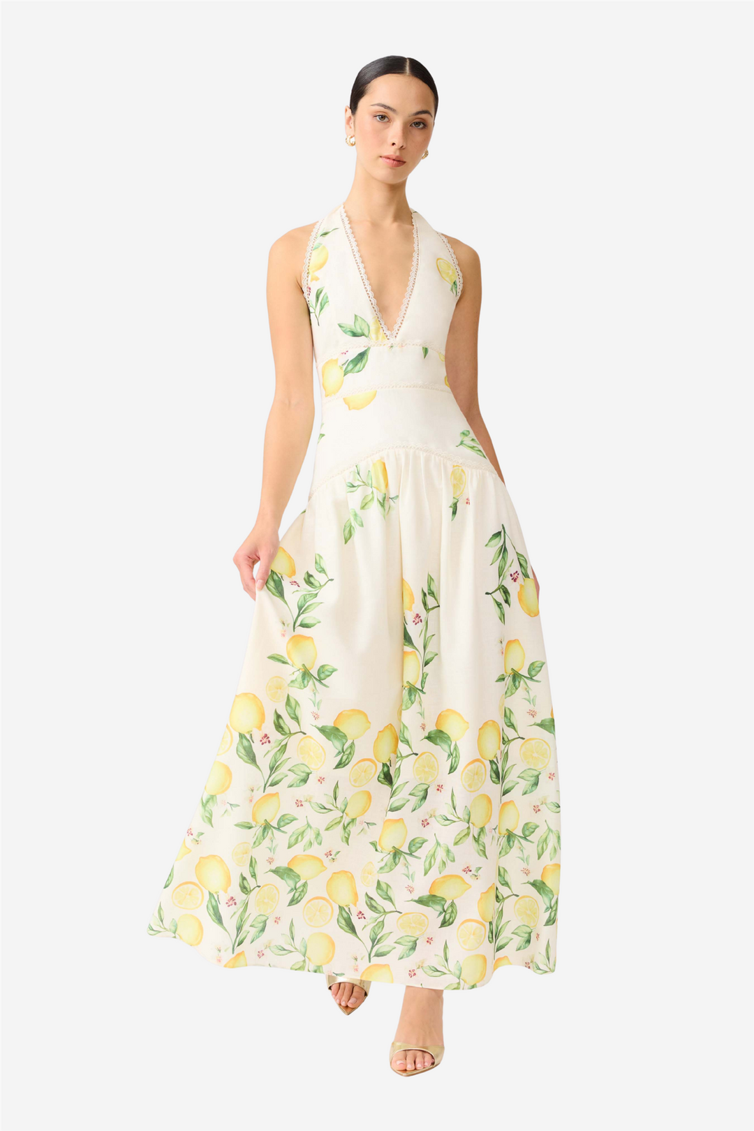 Hana Halter Gown Lemon Print