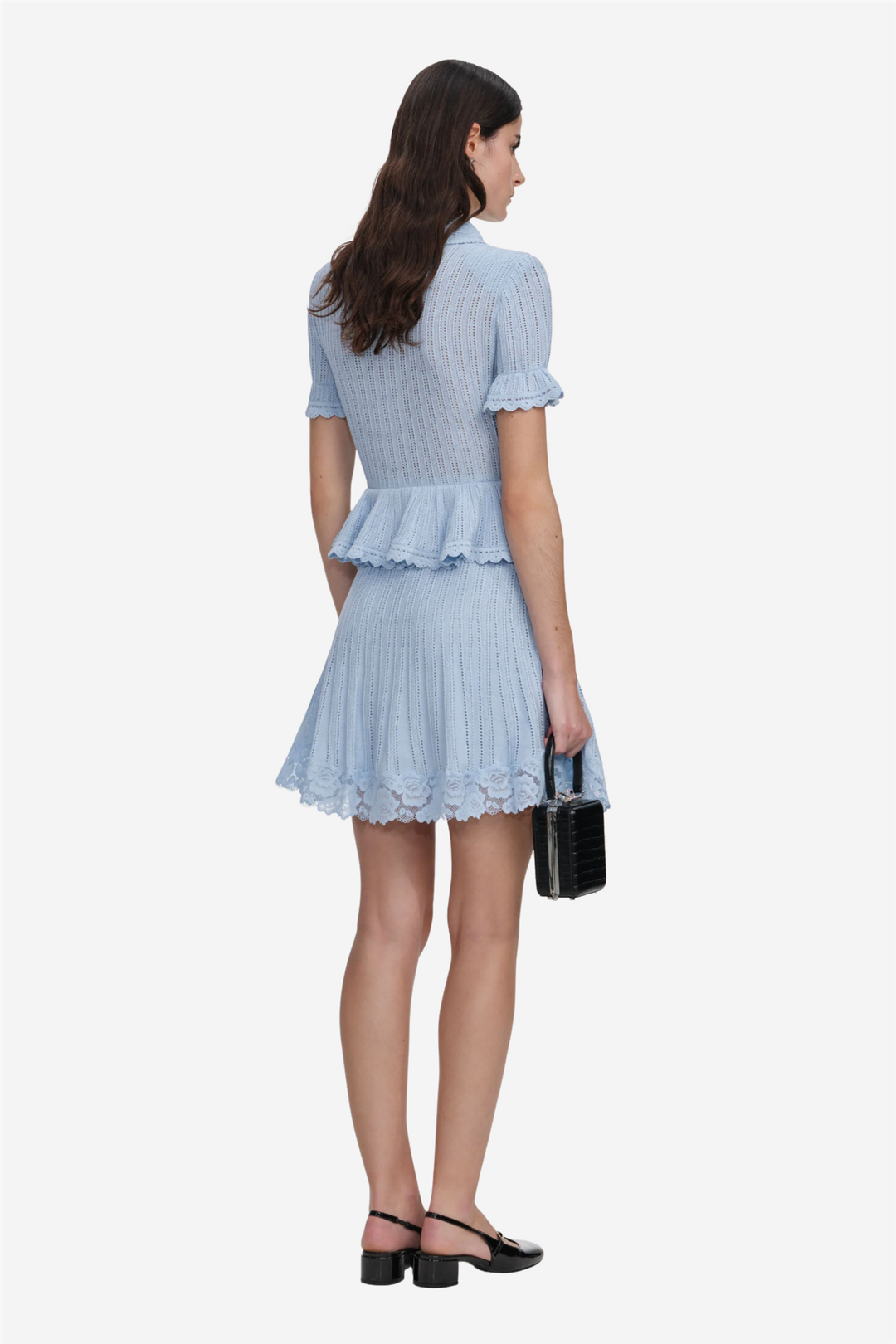 Pointelle Peplum Knit Mini Dress Blue