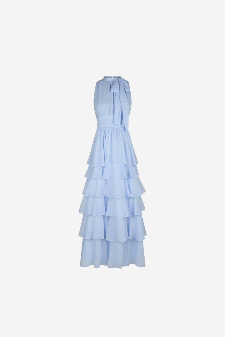 Marli Solid Chiffon Dress Light Blue