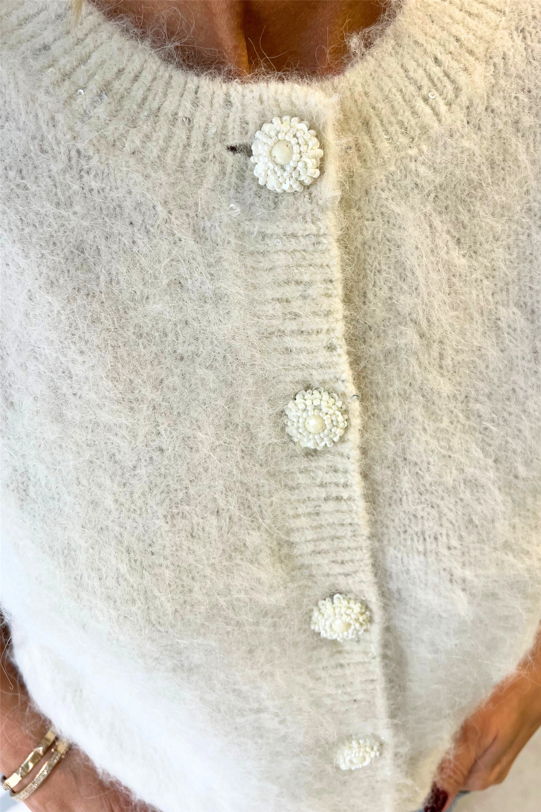 Hairy Knit Puffed Jacket Off White