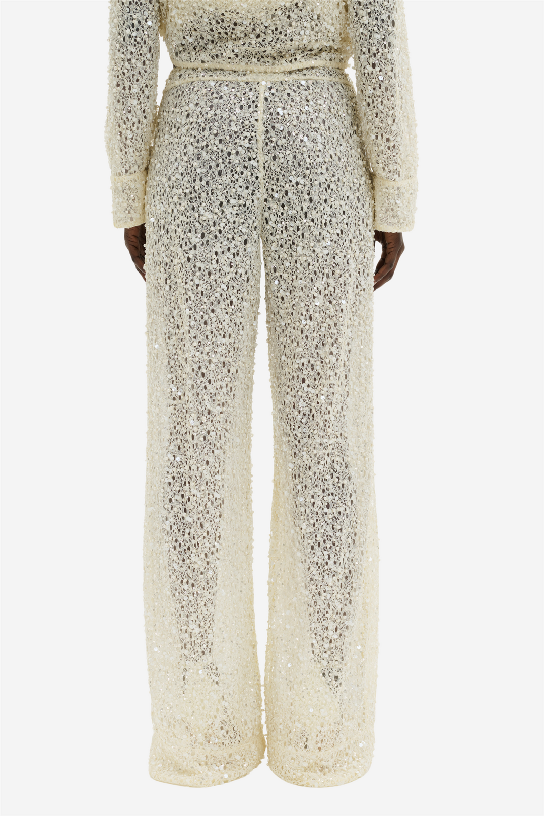Pamela Embellished Lace Trousers Pearl