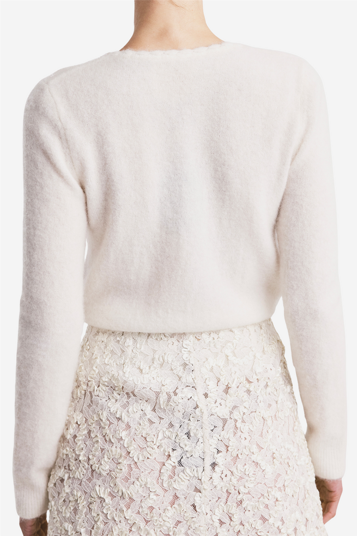 Delicate Knit Decorated Cardigan Off White
