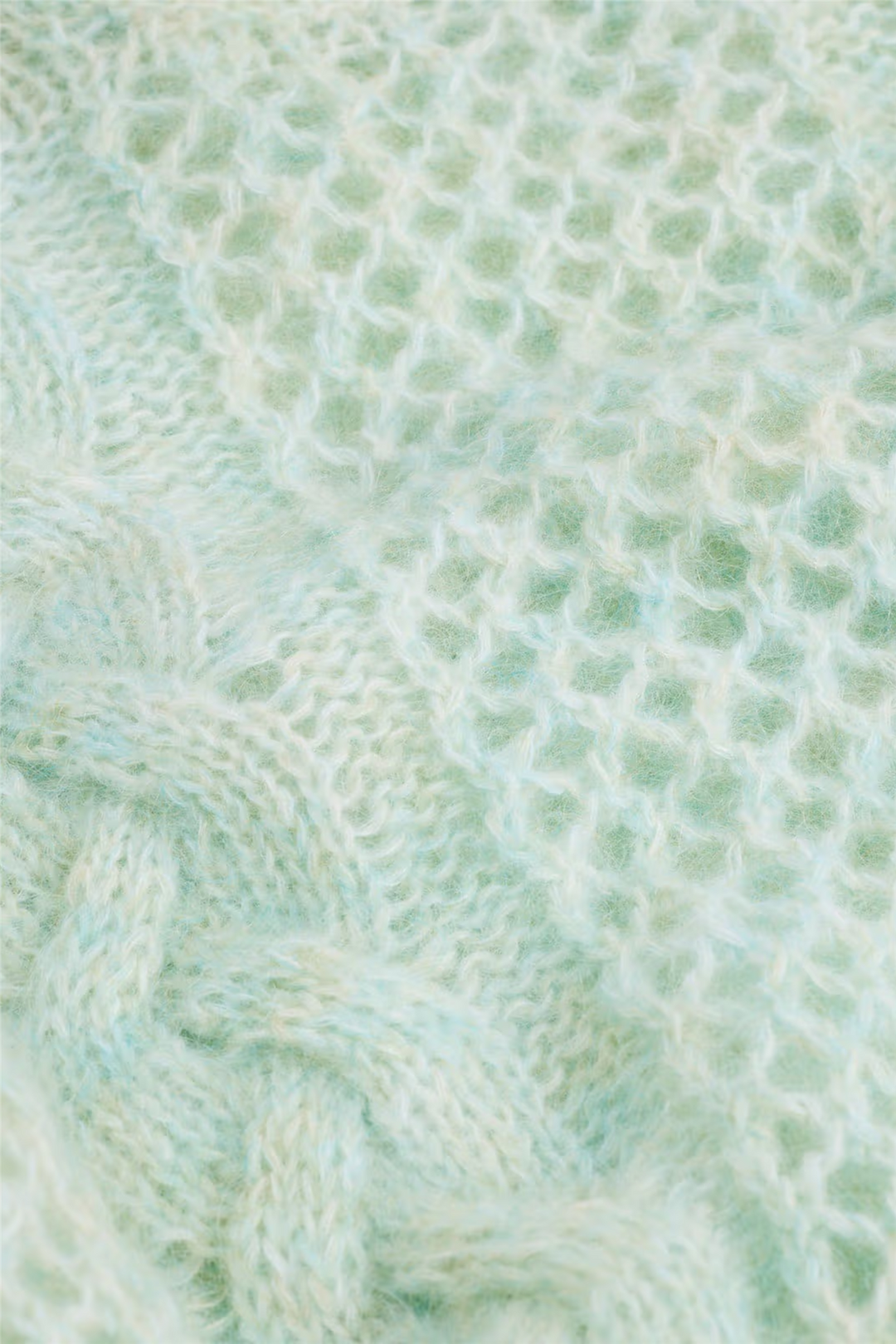 Mohair Cable Knit Crew Green Mix