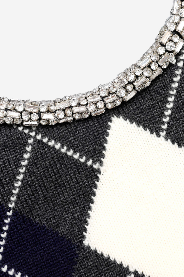 Grey Argyle Crystal Trim Jumper