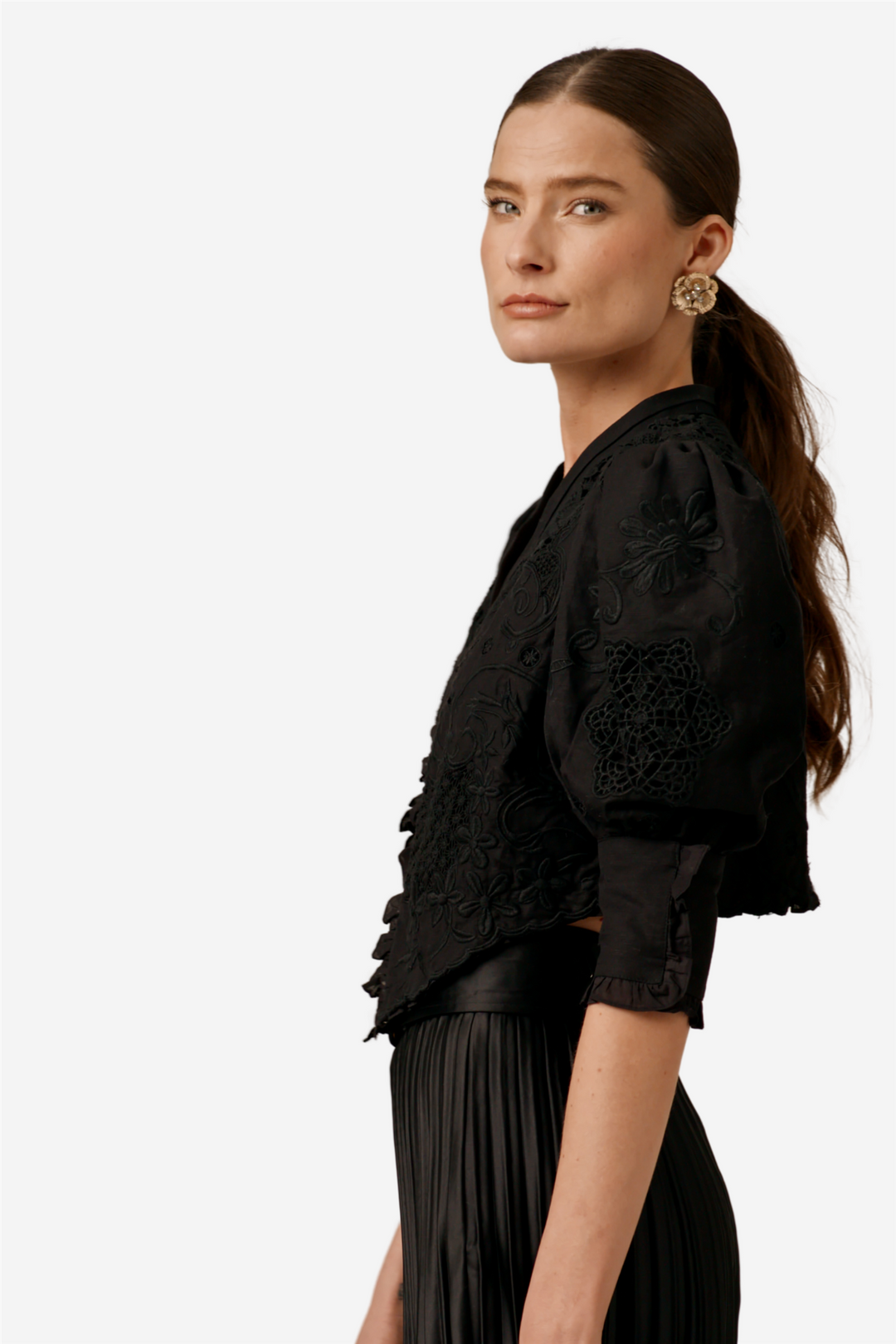 Linen Embroidery Jacket Black