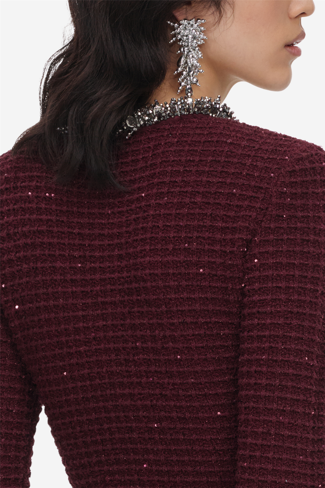 Textured Knit Embellished Mini Dress Burgundy