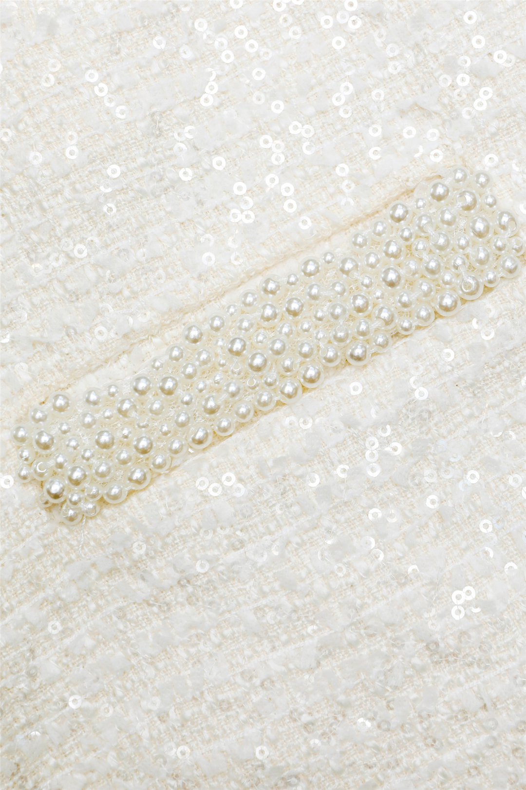 Cream Boucle Pearl Trim Mini Skirt