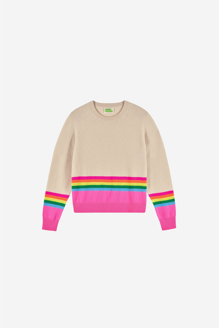 Low Crewneck Sweater With Multicolored Stripes Sable