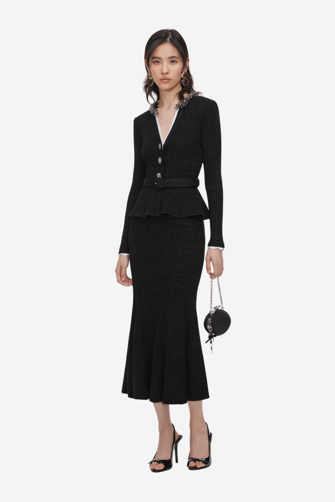 Lurex Rib Knit Midi Dress Black
