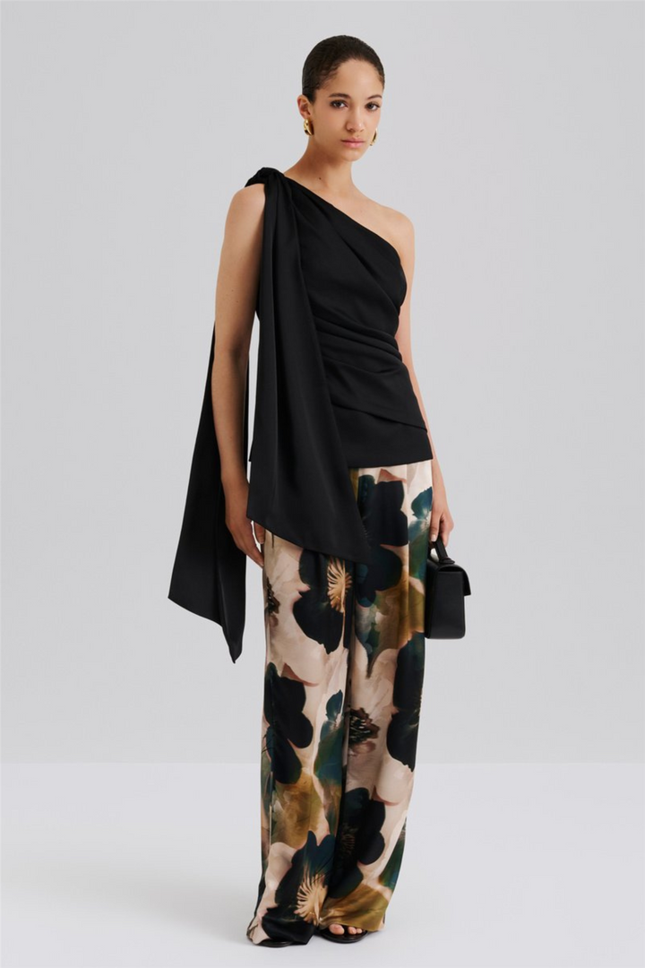Nelly Draped One Shoulder Top Black