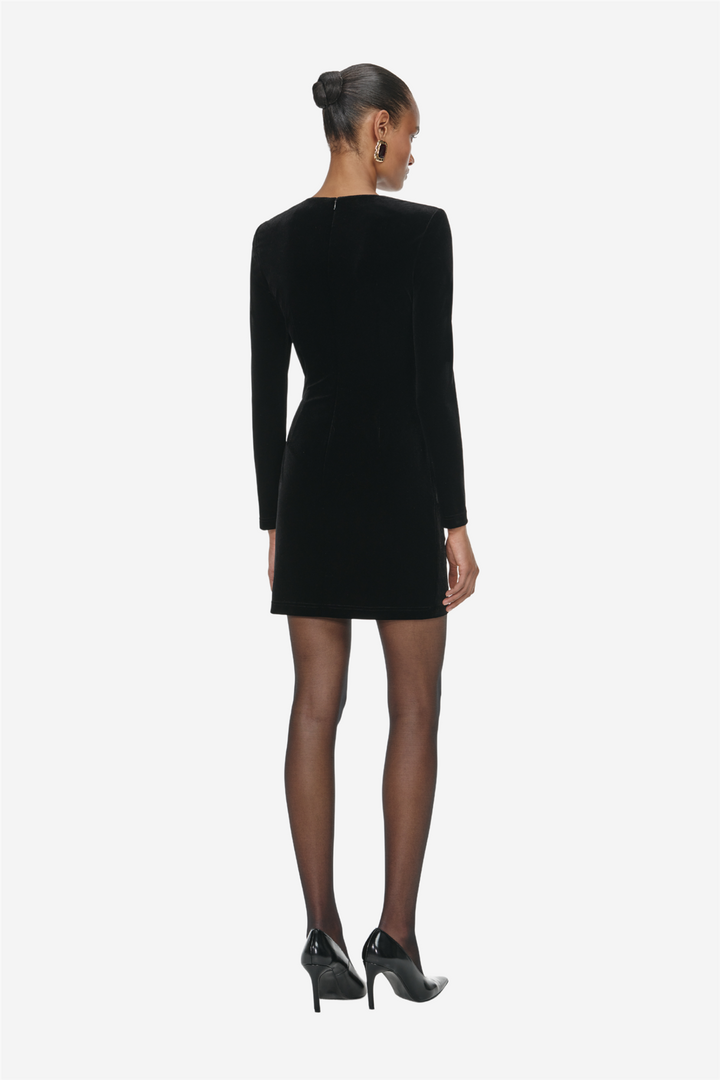 Velvet Embellished Mini Dress Black