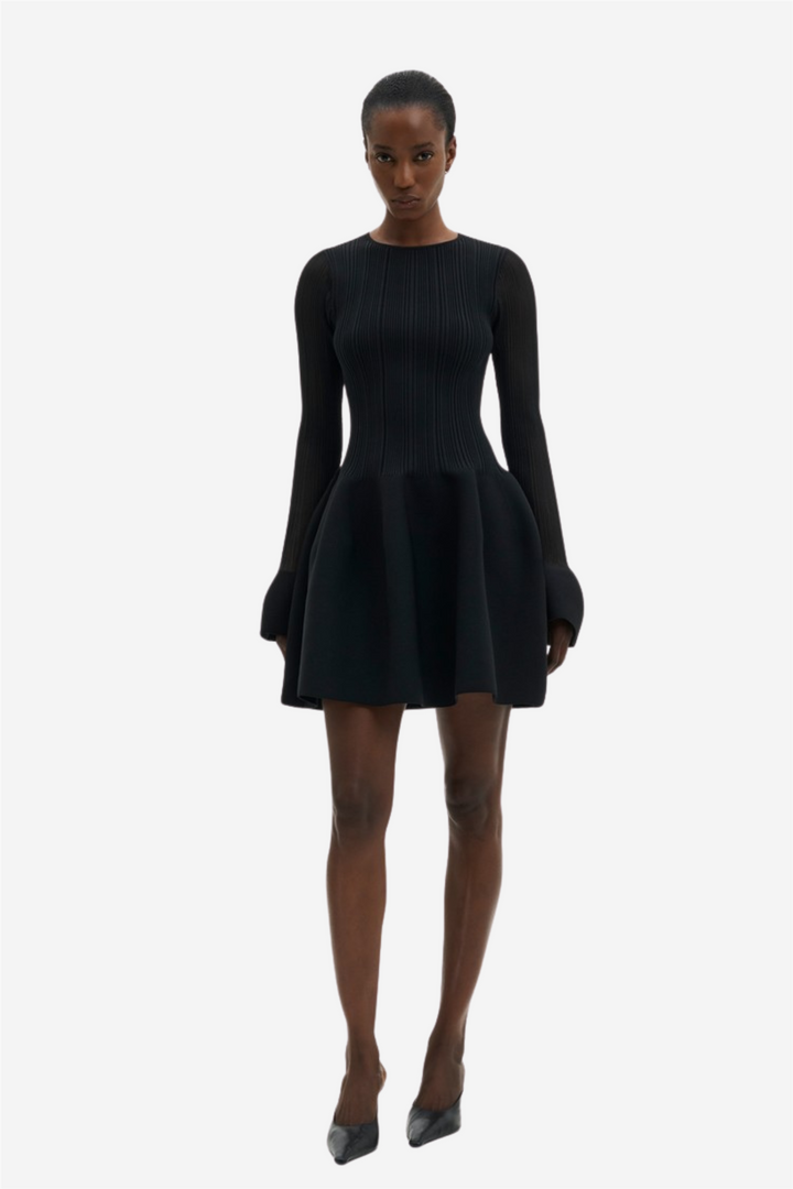 Elona Voluminous Skirt Knitted Mini Dress Black