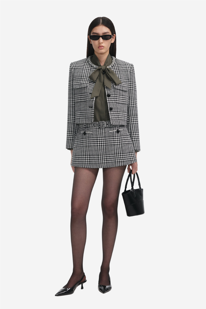 Houndstooth Crystal Trim Jacket Black and White