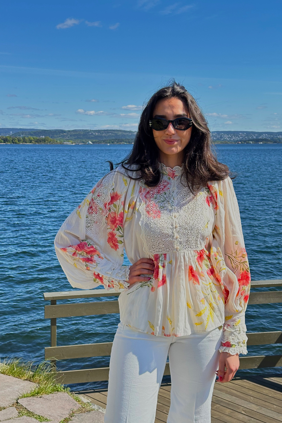 Cotton Slub Decorated Blouse Straw