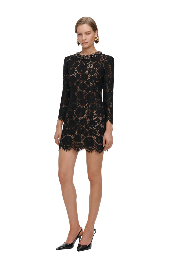 Lace Long Sleeve Mini Dress Black
