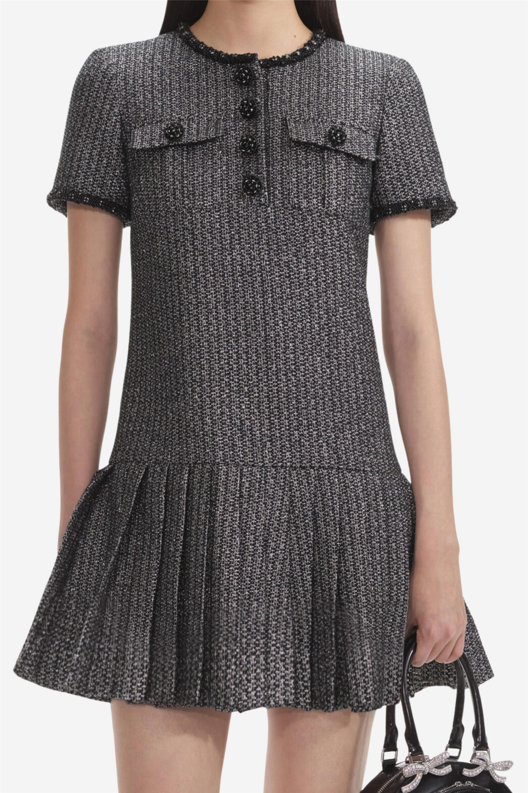 Metallic Boucle Mini Dress Black