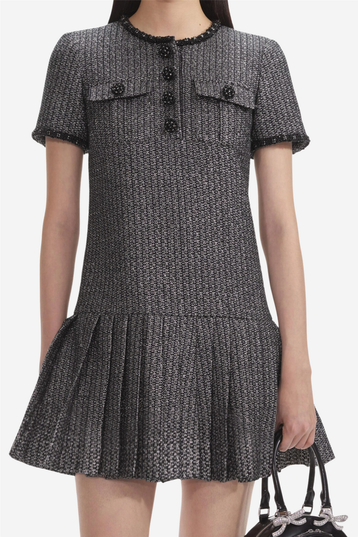Metallic Boucle Mini Dress Black