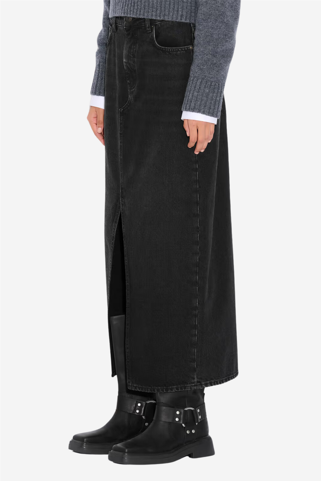 Denim Long Skirt Black