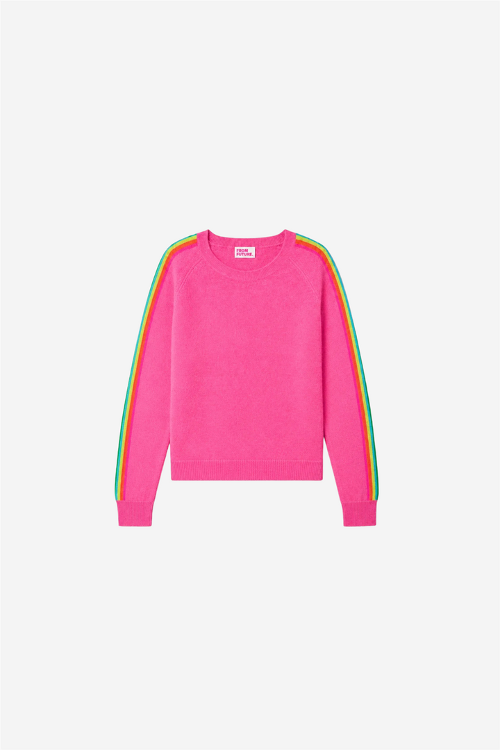 Multicolor Striped Crewneck Sweater Tokyo Pink