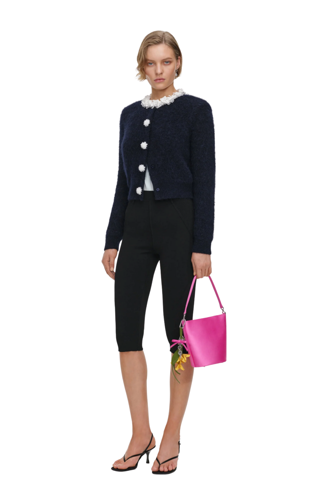 Flower Pearl Trim Knit Jumper Navy