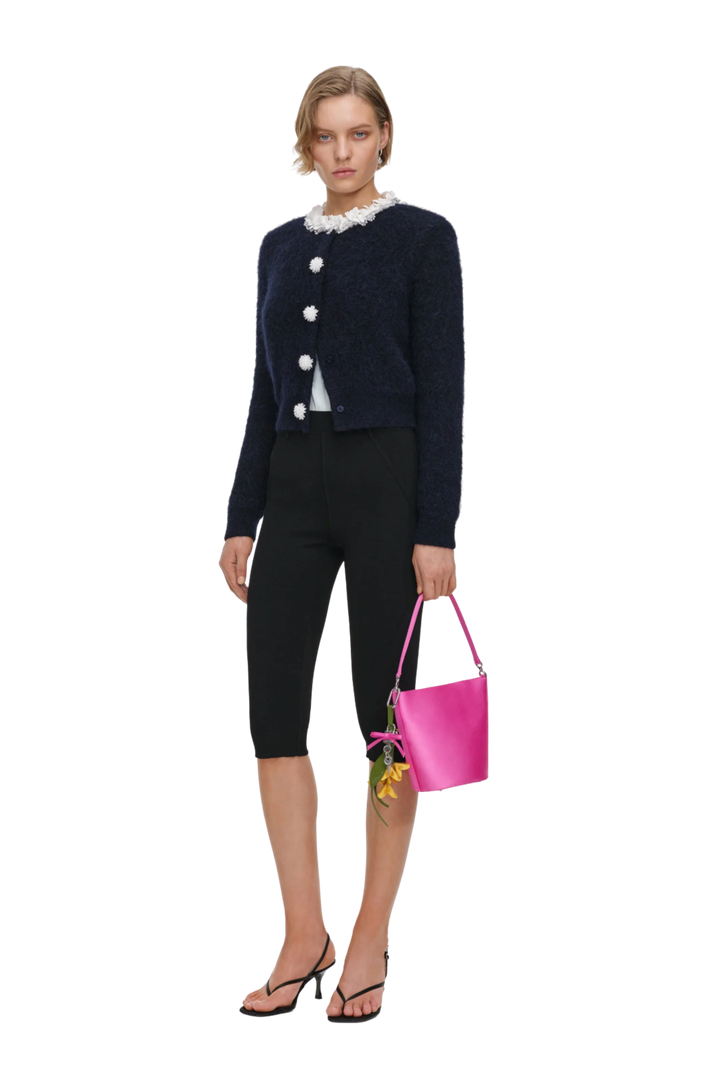 Flower Pearl Trim Knit Jumper Navy