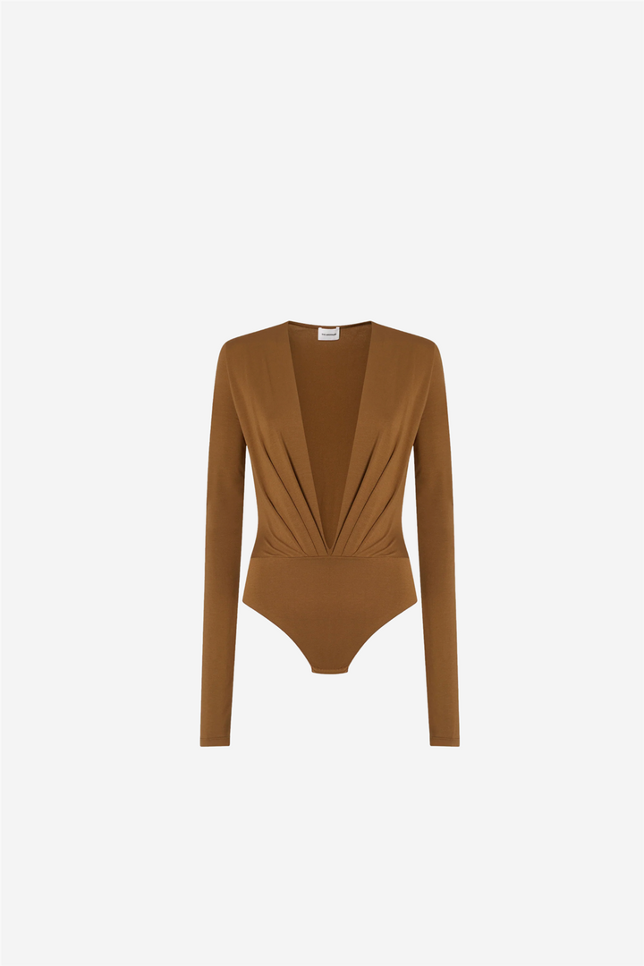 Zelda Bodysuit Deep V Neck Cigar