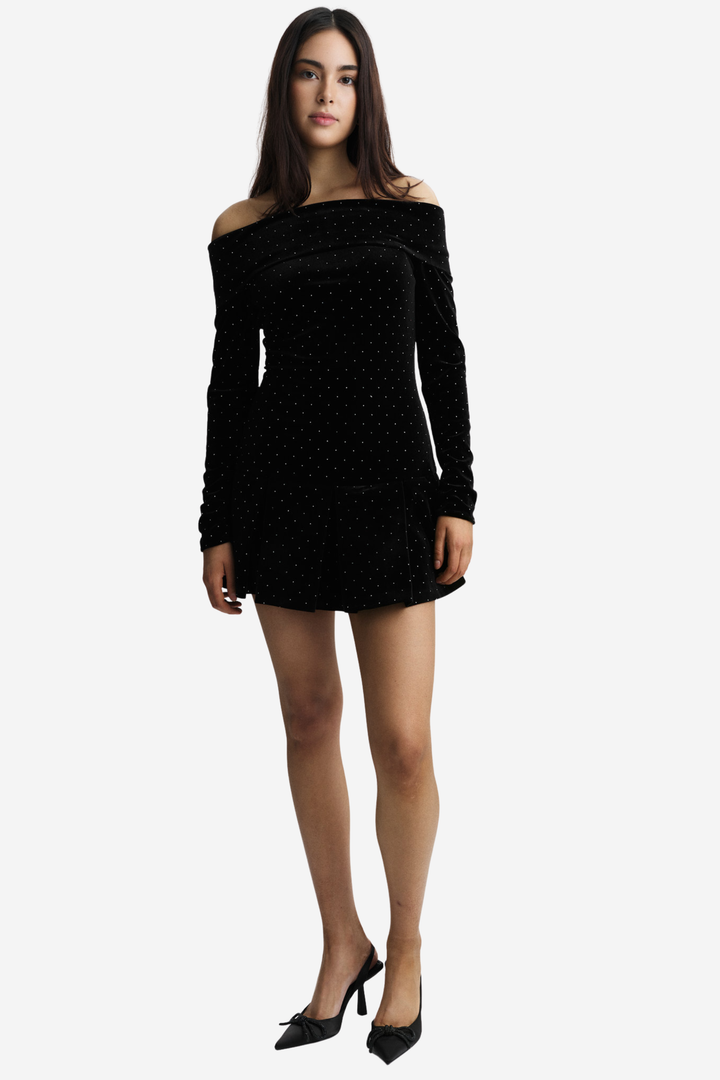 Colette Stud Velour Dress Black