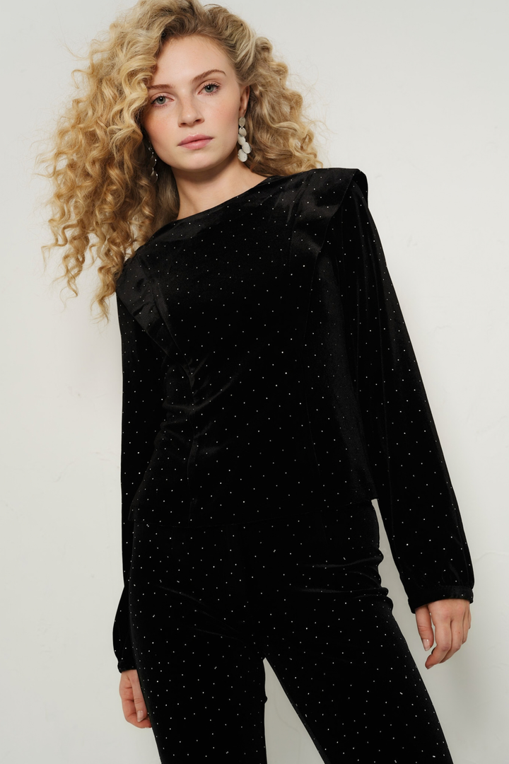 Kendra Stud Velour Blouse Black