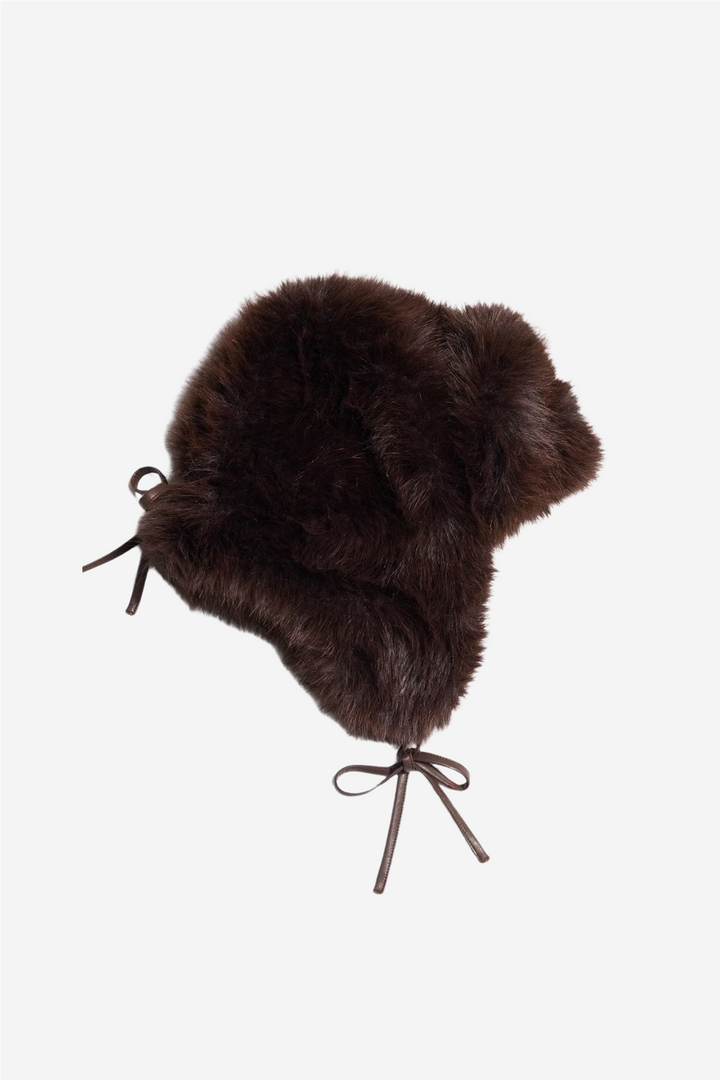 Furry Trapper Hat Dark Brown