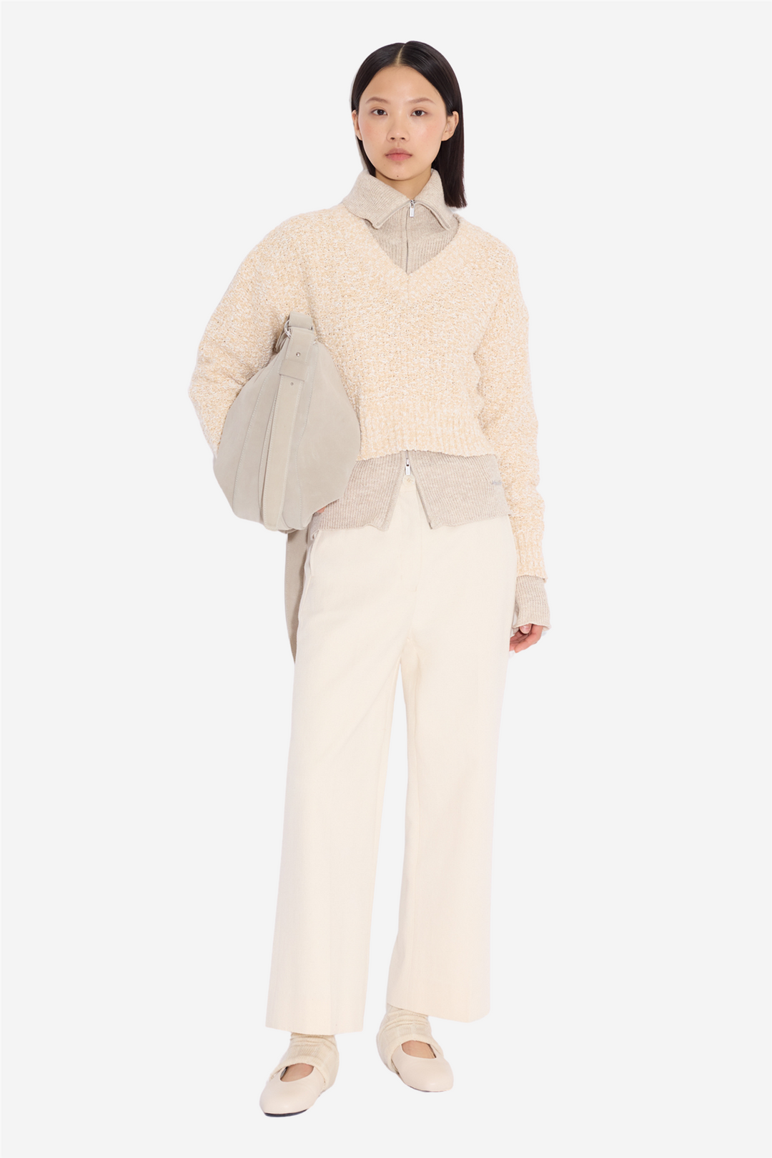 Resort Cropped V-Neck Sand Mix