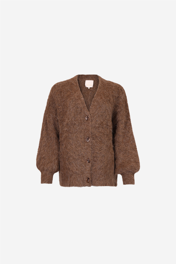 Hairy Knit V-Neck Jacket Brown