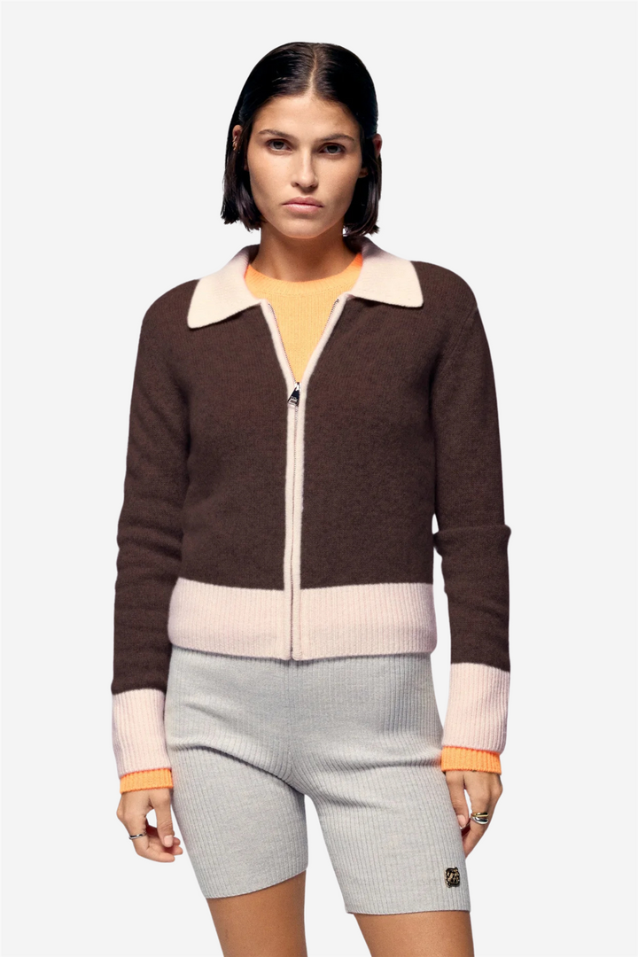 Contrast Rib Cardigan Chocolate