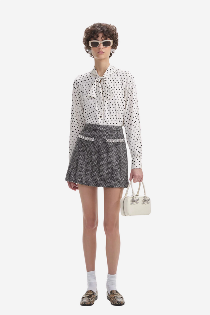 Black Herringbone Mini Skirt