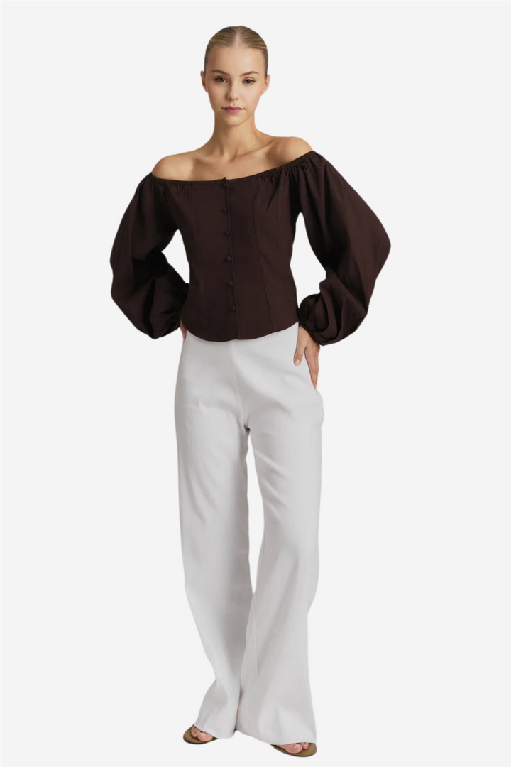Luiza Stretch Linen Shirt Dark Brown