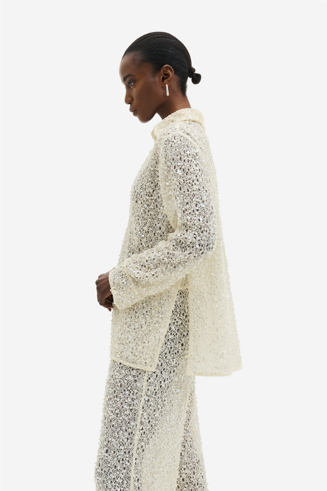 Philippa Embellished Lace Shirt Pearl