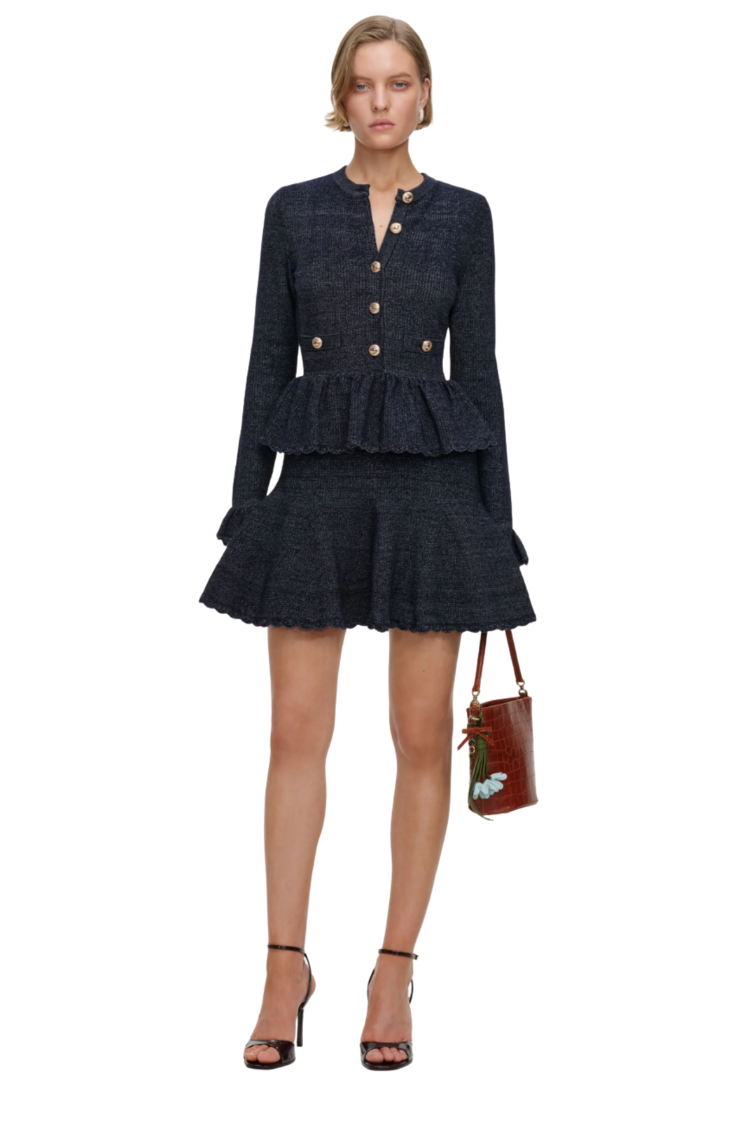 Textured Knit Mini Dress Navy