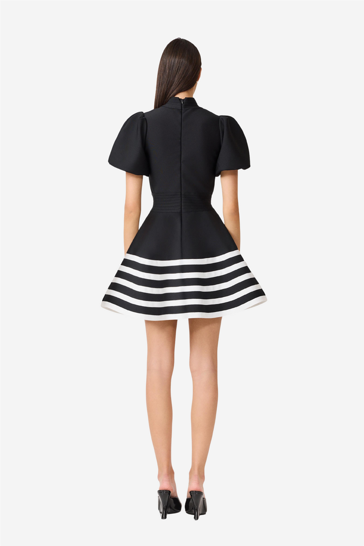 Ninette Puff Sleeves Flare Mini Dress Black And White