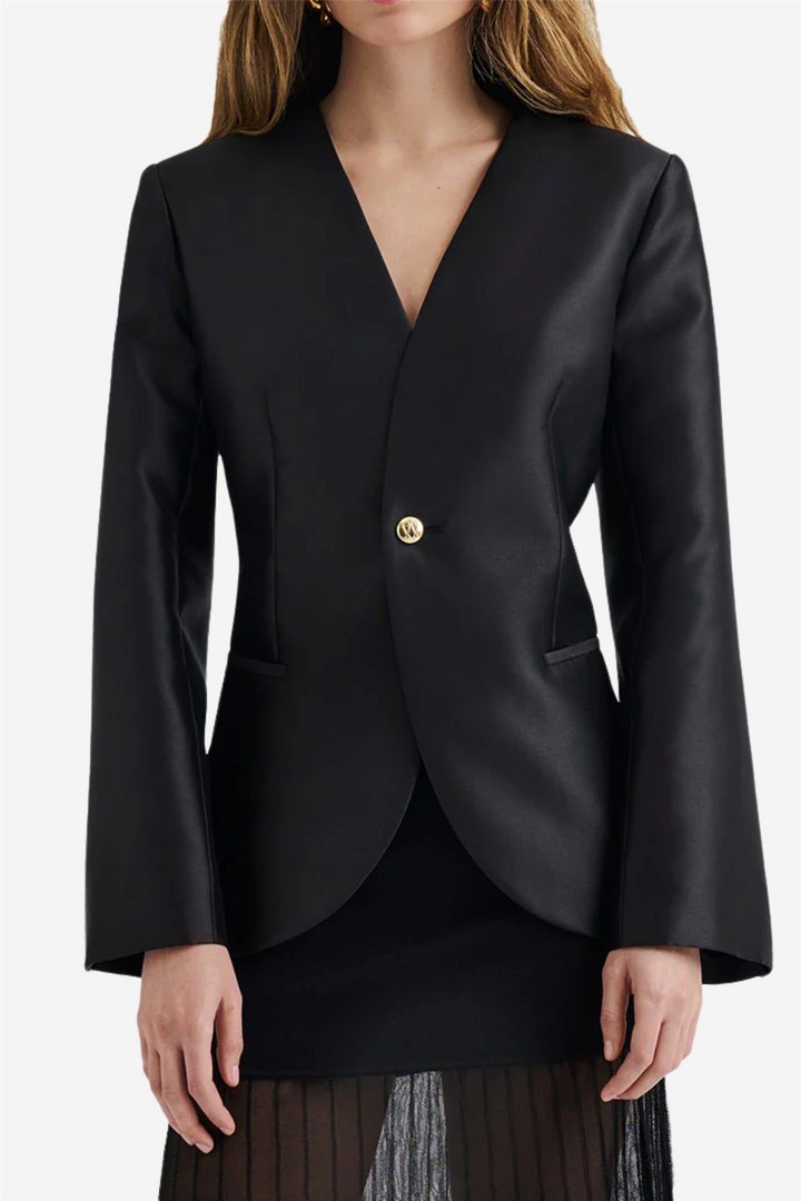 Nori Fitted Heavy Satin Blazer Black