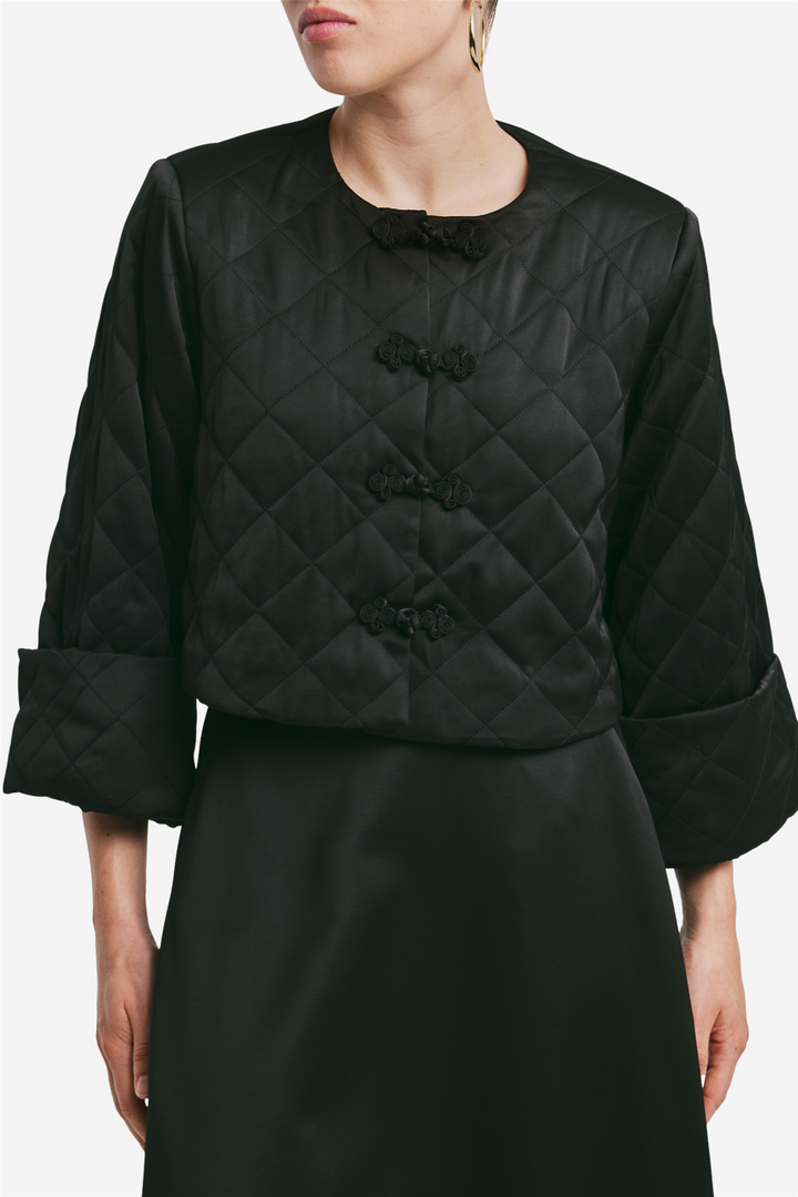 Tailored Satin Flared Jacket Black