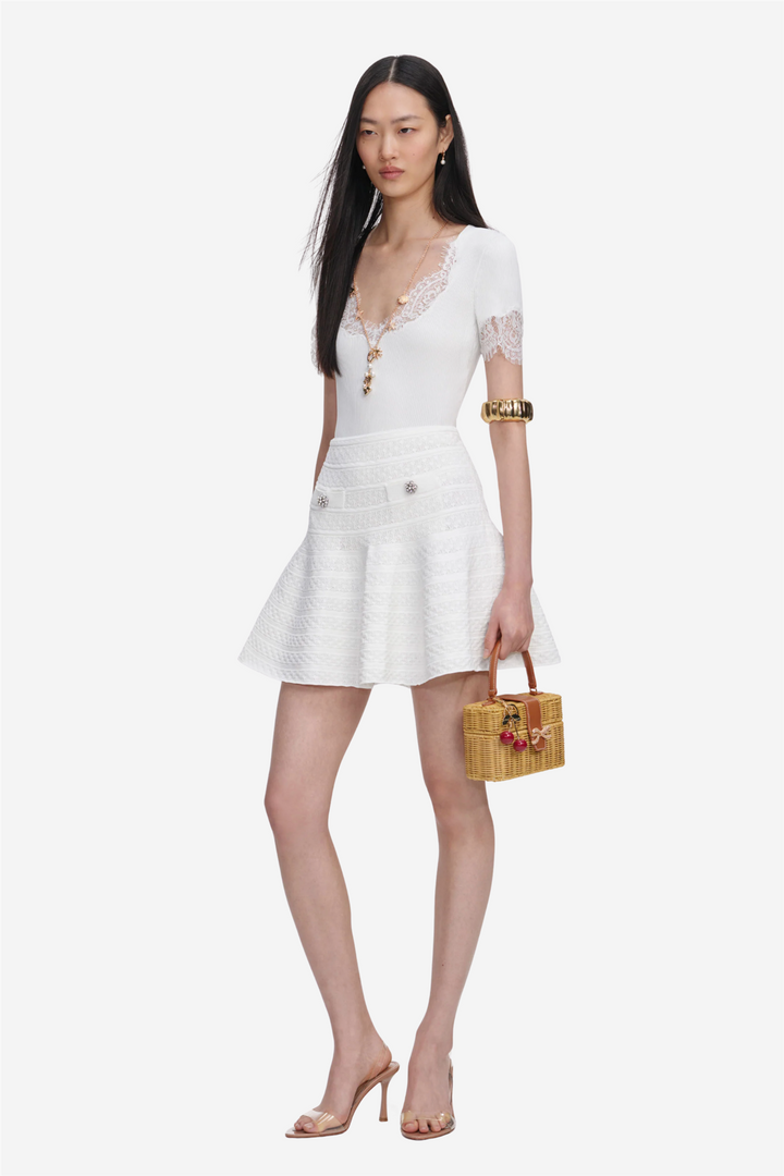 Pointelle Knit Mini Skirt White