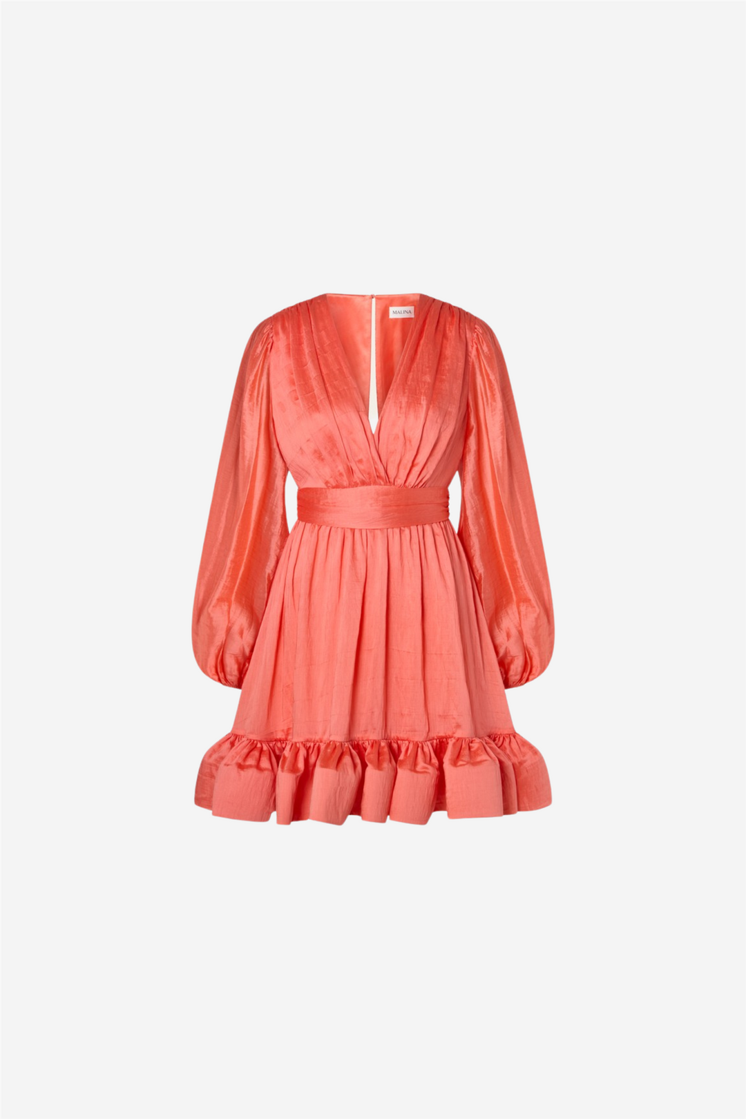 Jadie V-Neck Ruffled Mini Dress Coral