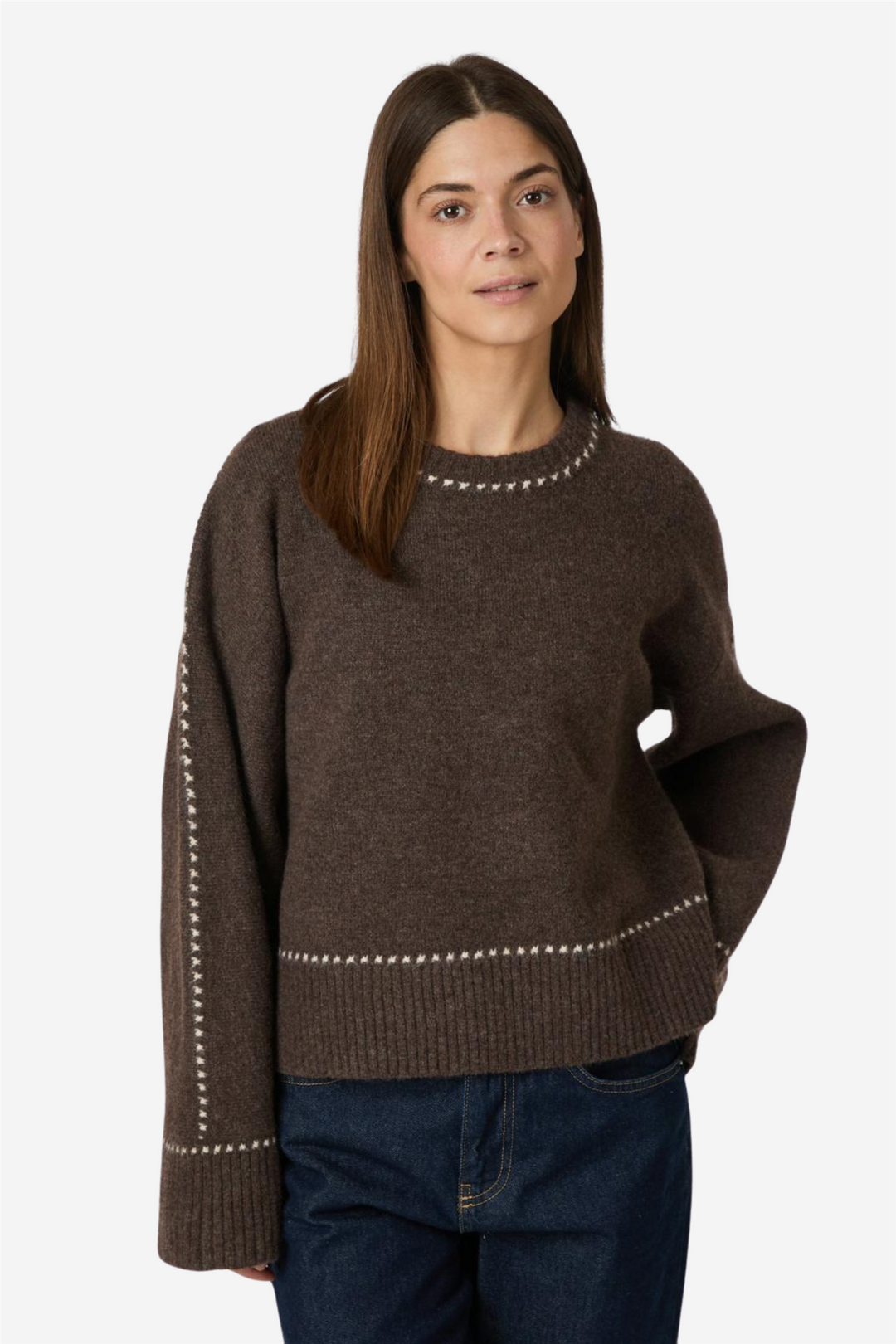 Roeme Knit Stitch Blouse Dark Brown