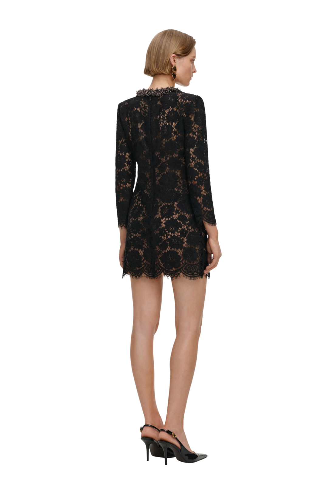 Lace Long Sleeve Mini Dress Black