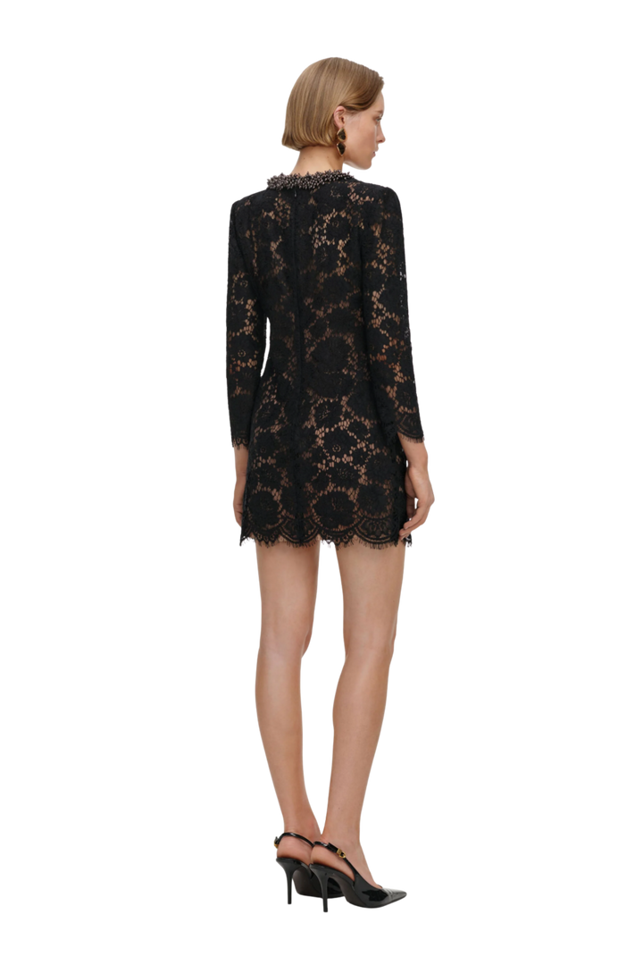 Lace Long Sleeve Mini Dress Black