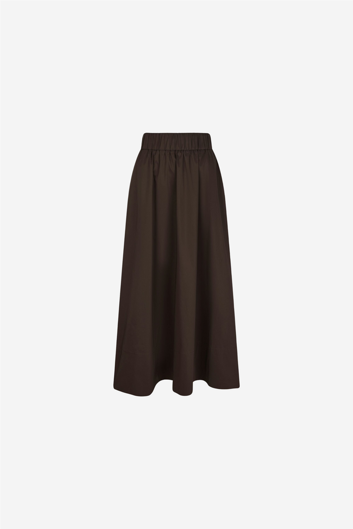 Yara Long Poplin Skirt Chocolate Brown